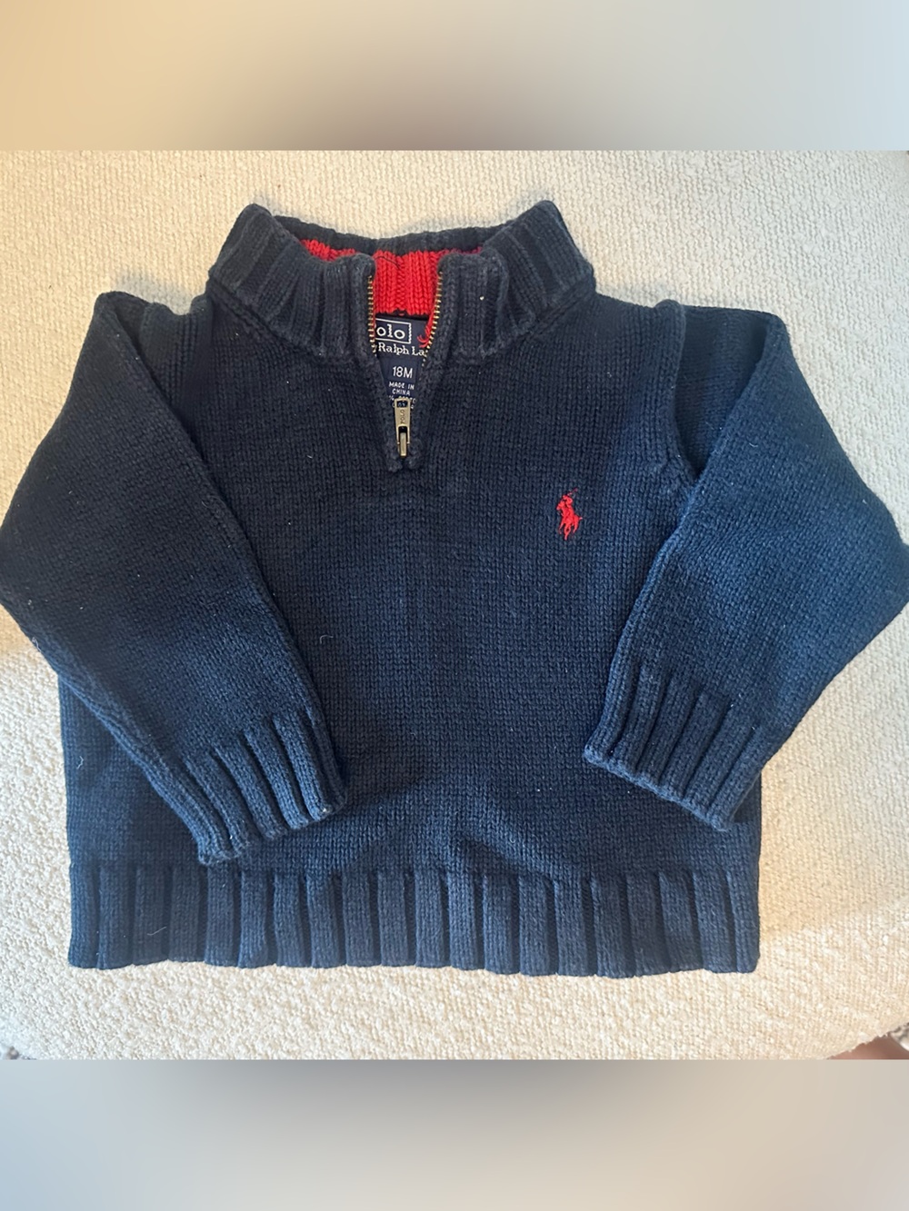Ralph Lauren Navy Half-Zip Sweater with Red Pony